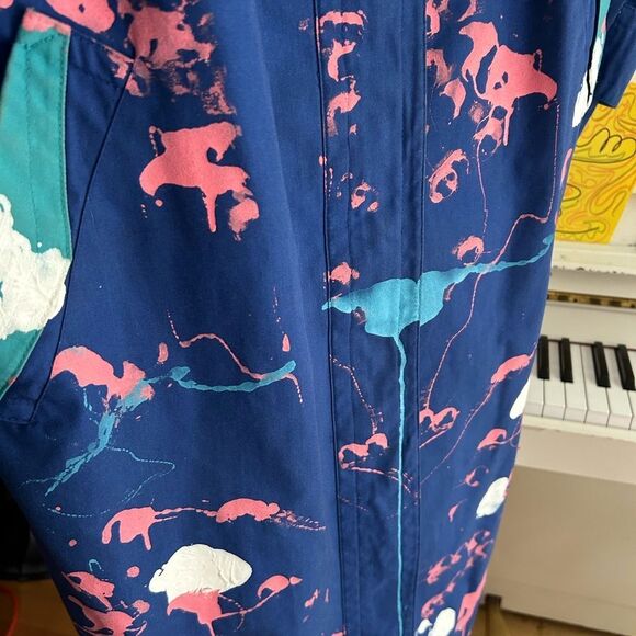 Vintage London Towne Navy Painted Trench with Pink and Green Accents 10M - Picture 13 of 15